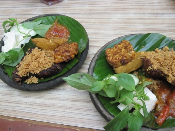 Ayam Penyet (Left) Empal Penyet (Right) Food of Indonesia